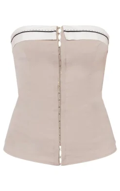 Hot PrettyLittleThing Contrast Foldover Panel Hook And Eye Corset Stone