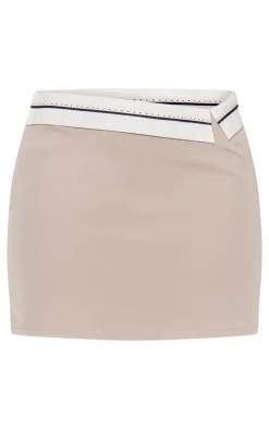 Clearance PrettyLittleThing Contrast Foldover Panel Mini Skirt Stone