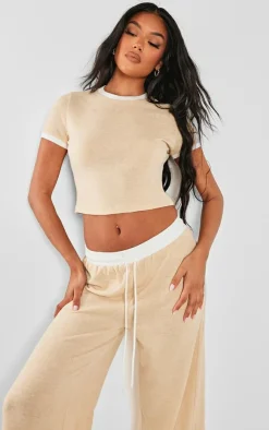 Hot PrettyLittleThing Contrast Short Sleeve Top Stone
