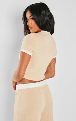 Hot PrettyLittleThing Contrast Short Sleeve Top Stone
