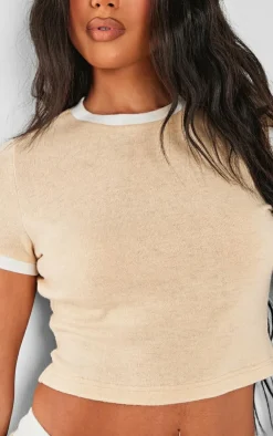 Hot PrettyLittleThing Contrast Short Sleeve Top Stone