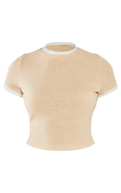 Hot PrettyLittleThing Contrast Short Sleeve Top Stone