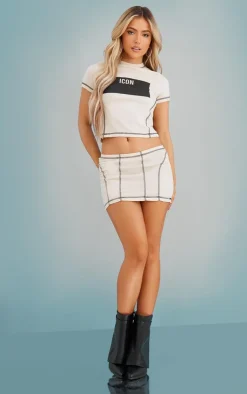 Best PrettyLittleThing Contrast Stitch Extreme Low Rise Micro Mini Skirt Stone