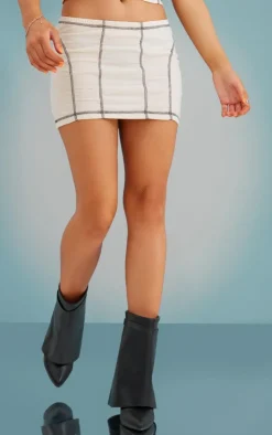 Best PrettyLittleThing Contrast Stitch Extreme Low Rise Micro Mini Skirt Stone