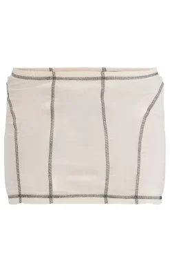 Best PrettyLittleThing Contrast Stitch Extreme Low Rise Micro Mini Skirt Stone