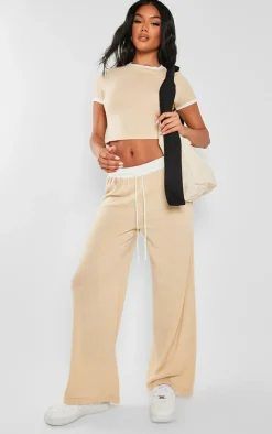 Online PrettyLittleThing Contrast Wide Leg Pants Stone