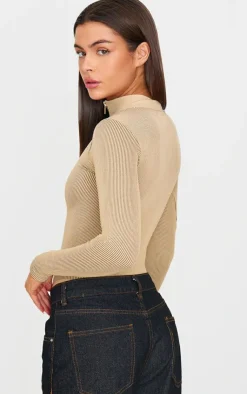 PrettyLittleThing Snatched*Contrast Snatched Rib Zip Up Long Sleeve Bodysuit