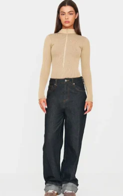 PrettyLittleThing Snatched*Contrast Snatched Rib Zip Up Long Sleeve Bodysuit