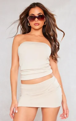Hot PrettyLittleThing Cotton Jersey Mid Rise Micro Mini Skirt Stone