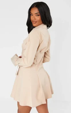 Cotton Poplin Pleated Flared Sleeve Shirt Dress-PrettyLittleThing Discount