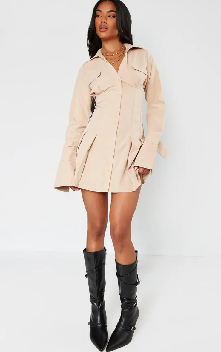Cotton Poplin Pleated Flared Sleeve Shirt Dress-PrettyLittleThing Discount