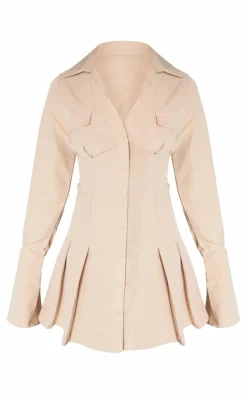 Cotton Poplin Pleated Flared Sleeve Shirt Dress-PrettyLittleThing Discount