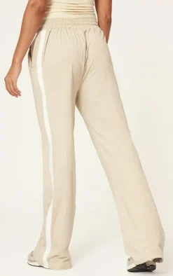 Stone Cotton Side Stripe Wide Leg Sweatpants