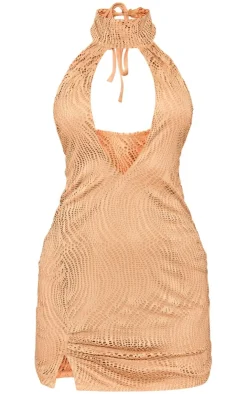 Crochet High Neck Halterneck Mini Dress-PrettyLittleThing Sale