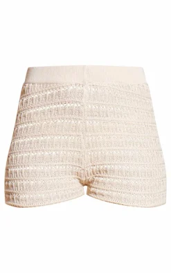 Hot PrettyLittleThing Crochet Knit Mini Shorts Stone