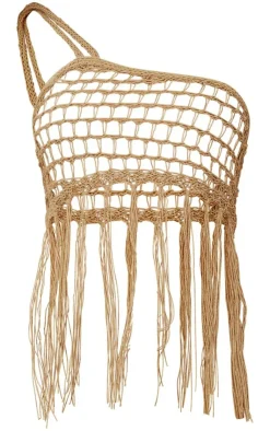 Discount PrettyLittleThing Crochet Open Knit Tassel Top Stone