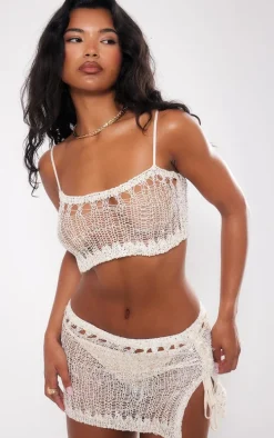Stone Crochet Sequin Knit Mini Skirt