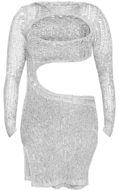 Crochet Sequin Knit Cut Out Mini Dress-PrettyLittleThing Clearance