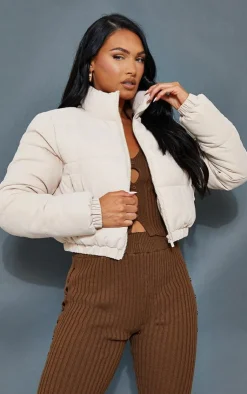 PrettyLittleThing Puffer Jackets*Cropped Peach Skin Bubble Puffer Jacke