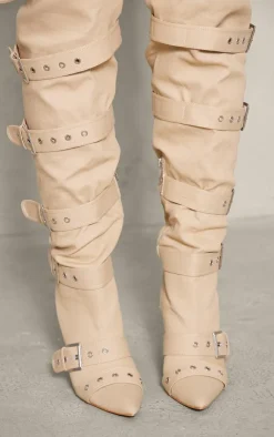 PrettyLittleThing Over The Knee Boots*Denim Point Toe Buckled Over The Knee Heeled Boots
