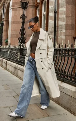 PrettyLittleThing Trench Coats*Detachable Hem Faux Leather Trench Coat