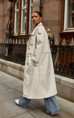 PrettyLittleThing Trench Coats*Detachable Hem Faux Leather Trench Coat