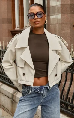 PrettyLittleThing Trench Coats*Detachable Hem Faux Leather Trench Coat