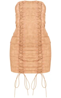 Distressed PU Lace Up Bandeau Bodycon Dress-PrettyLittleThing Discount