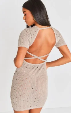 Distressed Rib Cut Out Cross Back Bodycon Dress-PrettyLittleThing