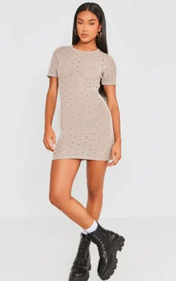 Distressed Rib Cut Out Cross Back Bodycon Dress-PrettyLittleThing