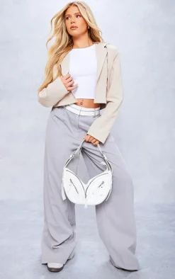 Stone Double Breasted Seam Detail Cropped Blazer