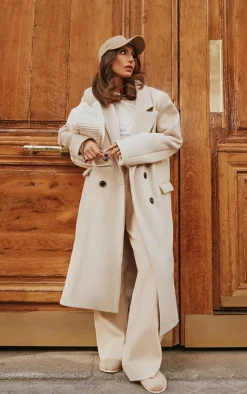 PrettyLittleThing Wool Coats*Double Breasted Wool Look Overcoat