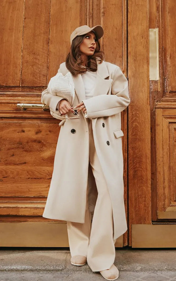 PrettyLittleThing Wool Coats*Double Breasted Wool Look Overcoat