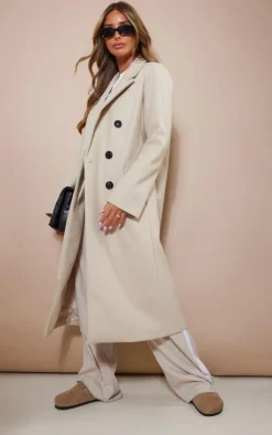 PrettyLittleThing Wool Coats*Double Breasted Wool Look Overcoat