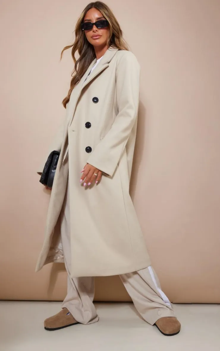 PrettyLittleThing Wool Coats*Double Breasted Wool Look Overcoat