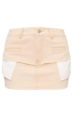 Stone Double Exposed Pocket Denim Mini Skirt