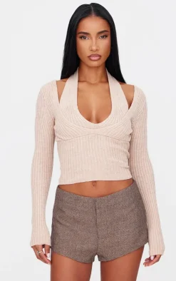 PrettyLittleThing Knitted Tops*Double Layer Rib Knit Long Sleeve Top