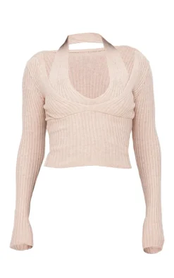 PrettyLittleThing Knitted Tops*Double Layer Rib Knit Long Sleeve Top
