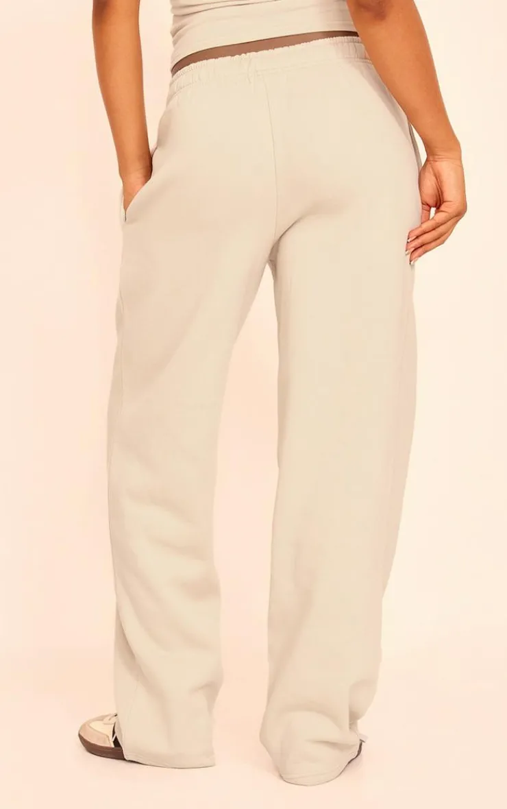 New PrettyLittleThing Embroidered 45 Graphic Wide Leg Sweatpants Stone