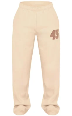 New PrettyLittleThing Embroidered 45 Graphic Wide Leg Sweatpants Stone