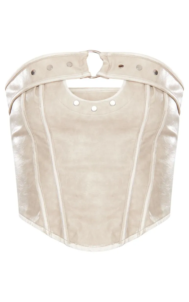Best PrettyLittleThing Faux Leather Belted Bandeau Corset Stone