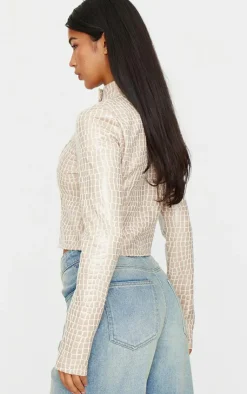 PrettyLittleThing Faux Leather Jackets*Faux Leather Croc Fitted Jacket