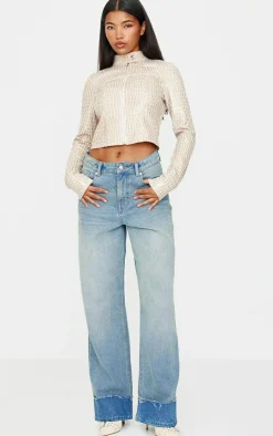 PrettyLittleThing Faux Leather Jackets*Faux Leather Croc Fitted Jacket