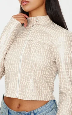 PrettyLittleThing Faux Leather Jackets*Faux Leather Croc Fitted Jacket