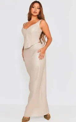 Discount PrettyLittleThing Faux Leather High Waist Split Hem Maxi Skirt Stone