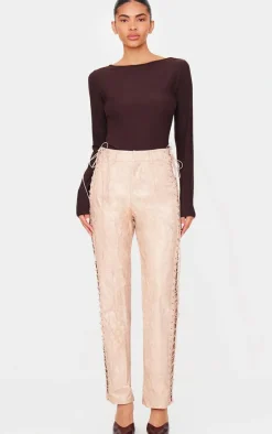 Faux Leather Lace Up Straight Leg Pants-PrettyLittleThing New