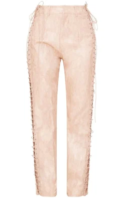 Faux Leather Lace Up Straight Leg Pants-PrettyLittleThing New