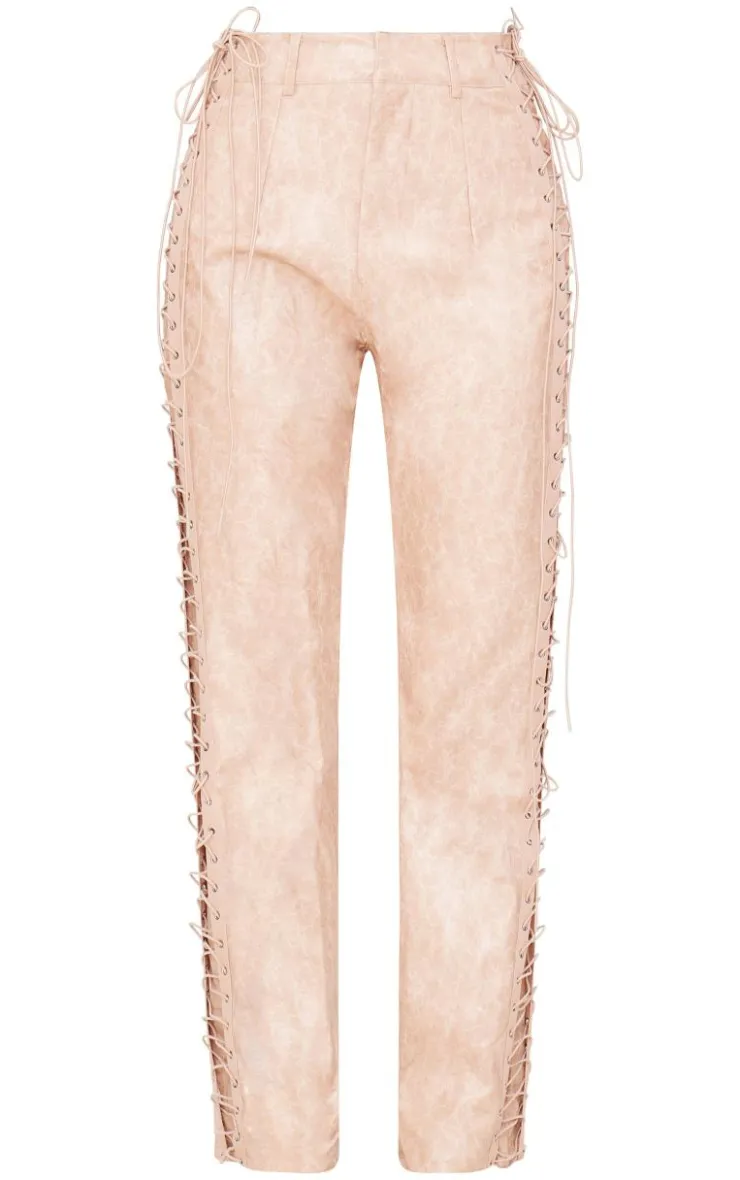 Faux Leather Lace Up Straight Leg Pants-PrettyLittleThing New