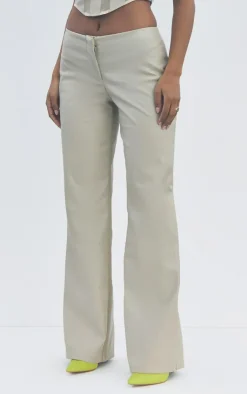 Discount PrettyLittleThing Faux Leather Low Rise Wide Leg Pants Stone