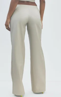 Discount PrettyLittleThing Faux Leather Low Rise Wide Leg Pants Stone